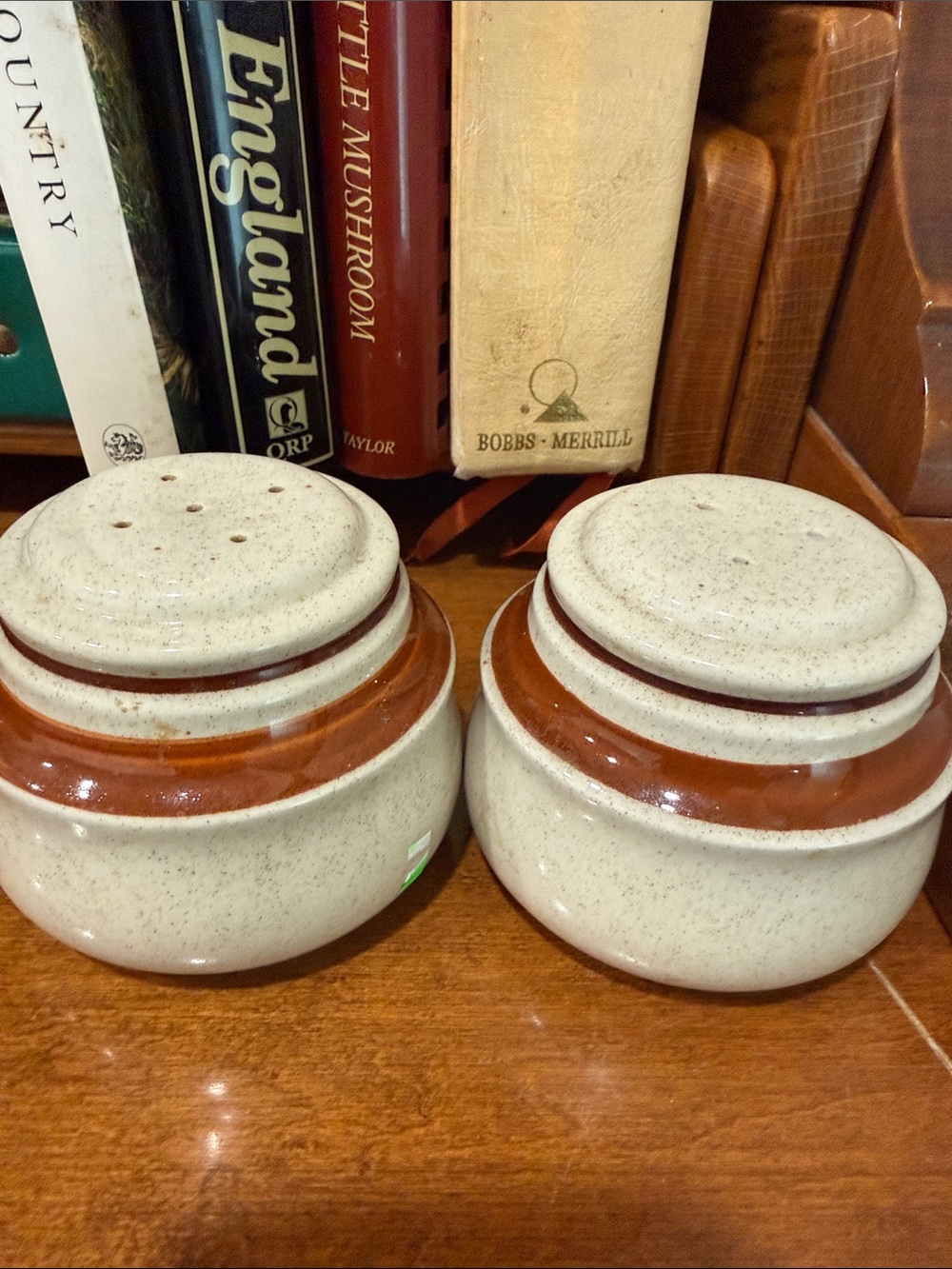 Vintage Ceramic Speckled Stoneware Japan Salt And Pepper Shakers Set